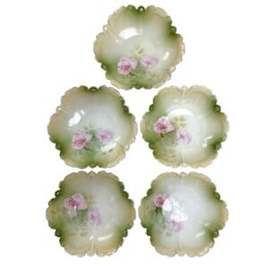 Antique RS Prussia Porcelain Floral Berry Bowl Set Of 5